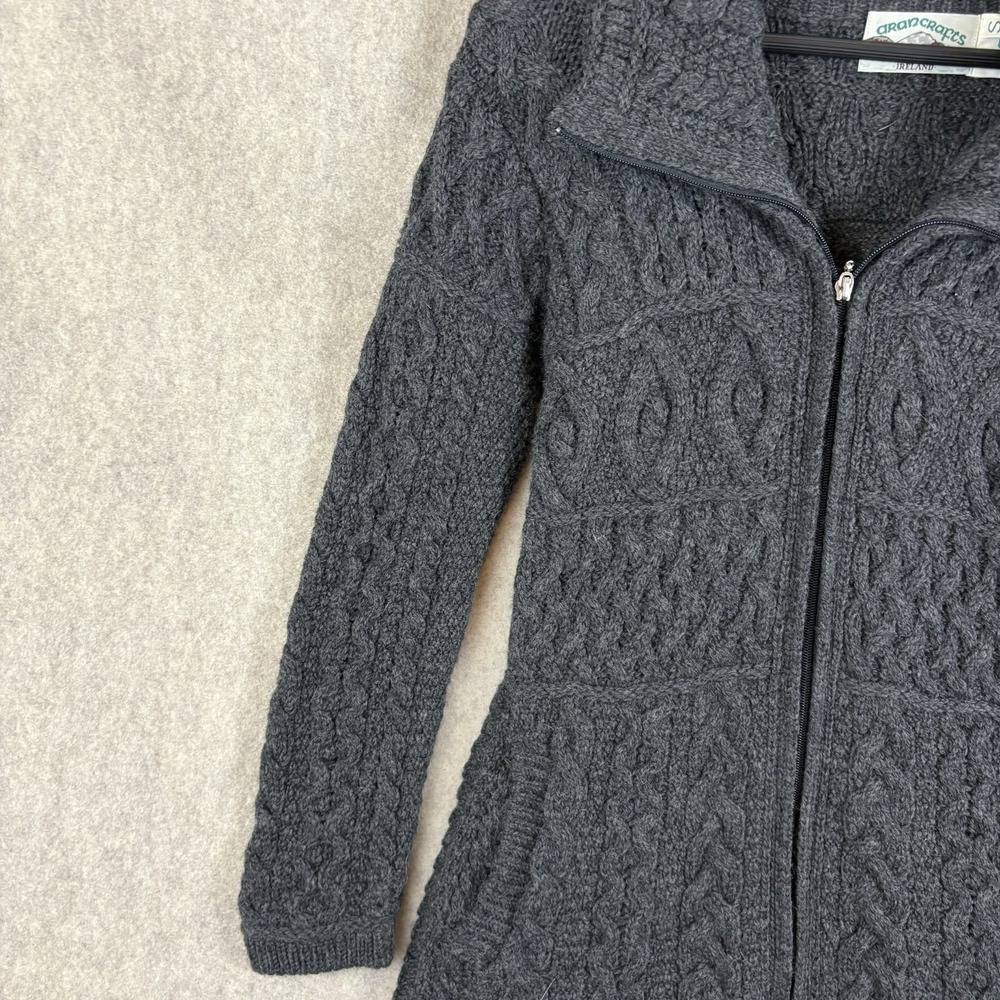 Aran Crafts Ireland Cardigan Women S 100% Merino Wool Cable Knit Long Full Zip - Picture 4 of 11